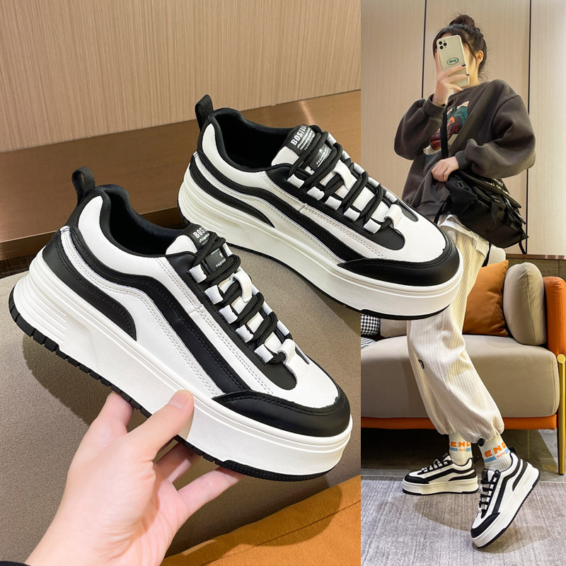 Net red black and white panda shoes female ins tide 2022 spring new flat bottom sports casual board shoes thick bottom white shoes