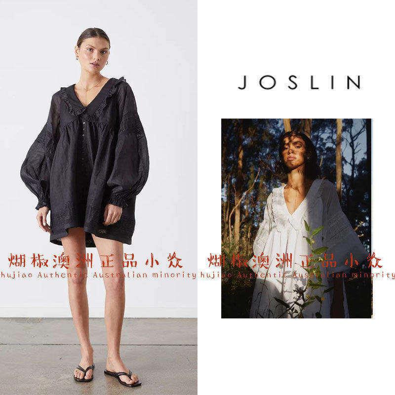 Joslin Australia 2022 New Style Loose-Fitting Solid Color Linen Doll Collar Wide-Sleeve Short Dress