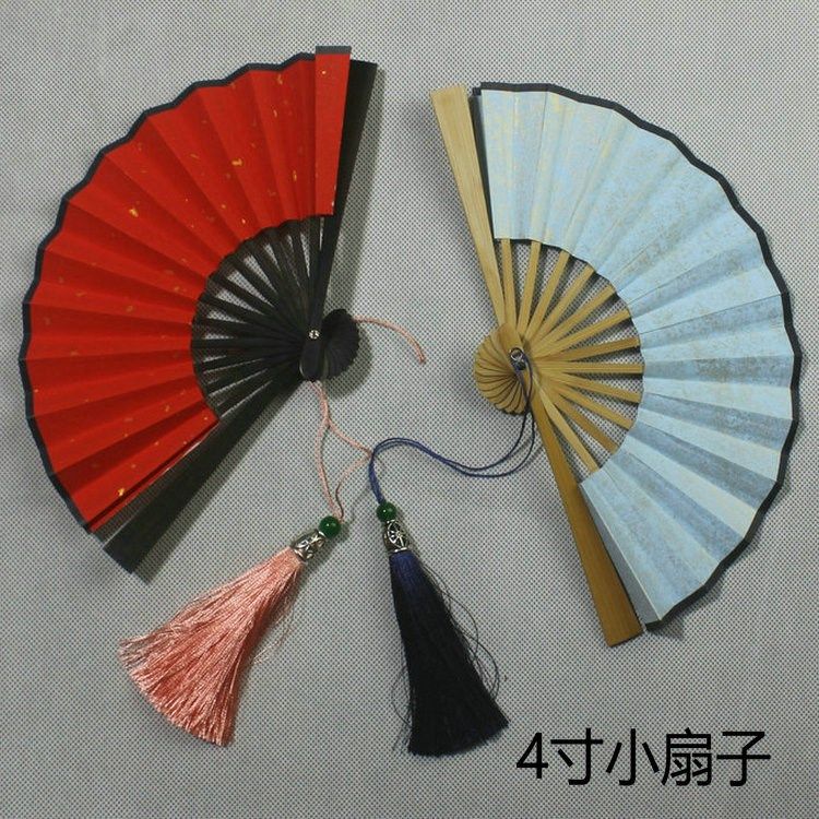 Retro Xuan paper 4 inch small fan colored sprinkle with blank painting and calligraphy pocket folding fan mini bamboo fan-Taobao