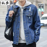 Мужская джинсовая осенняя трендовая универсальная куртка для отдыха, облегающий крой