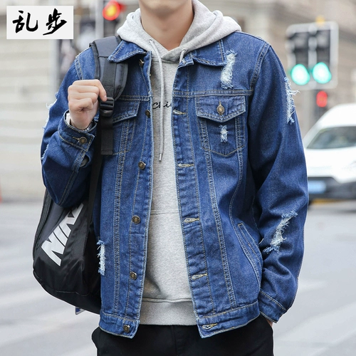 Мужская джинсовая осенняя трендовая универсальная куртка для отдыха, облегающий крой