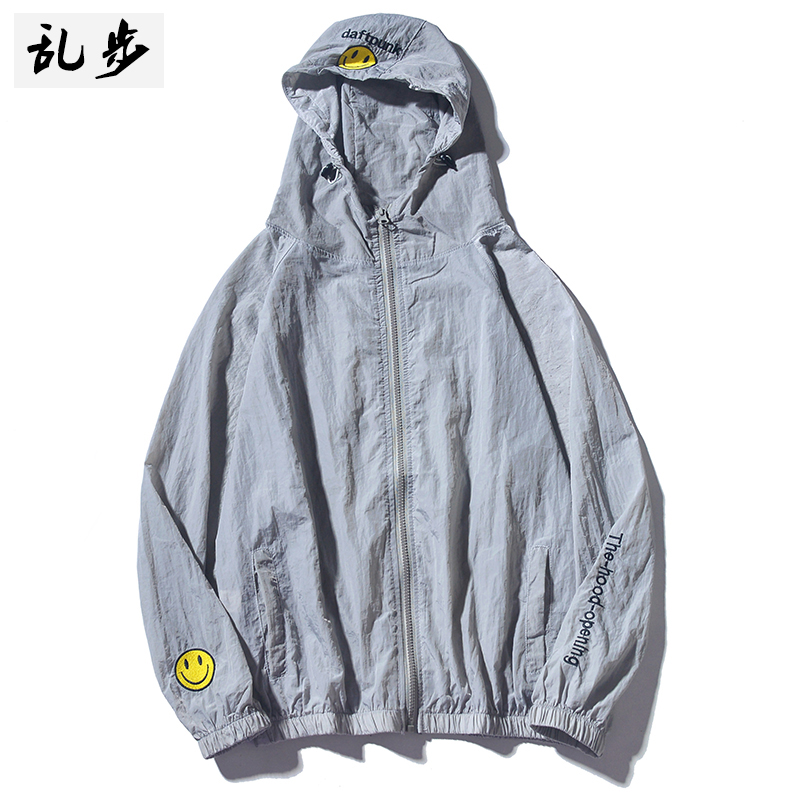 2020 Summer Teen Coat zip-up Thin Kem chống nắng Smiley thêu Hoodie nam cardigan Couple của Tide