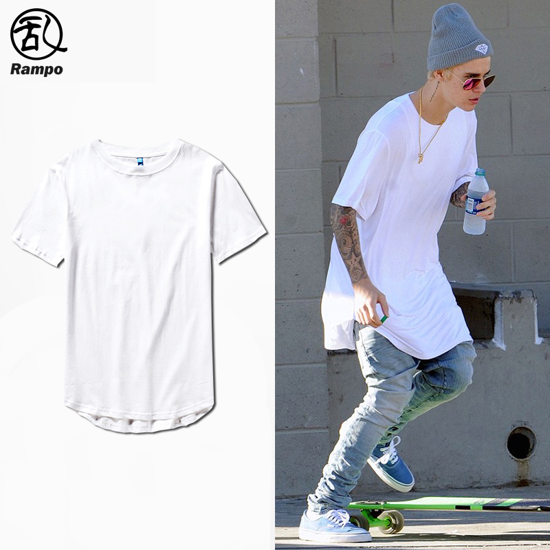 ins High Street Bieber Style T-Shirt for Men, Short-Sleeved, Loose Fit, Trendy Brand, Curved Hem, Pure Cotton Base Shirt, Solid Color Batwing Shirt