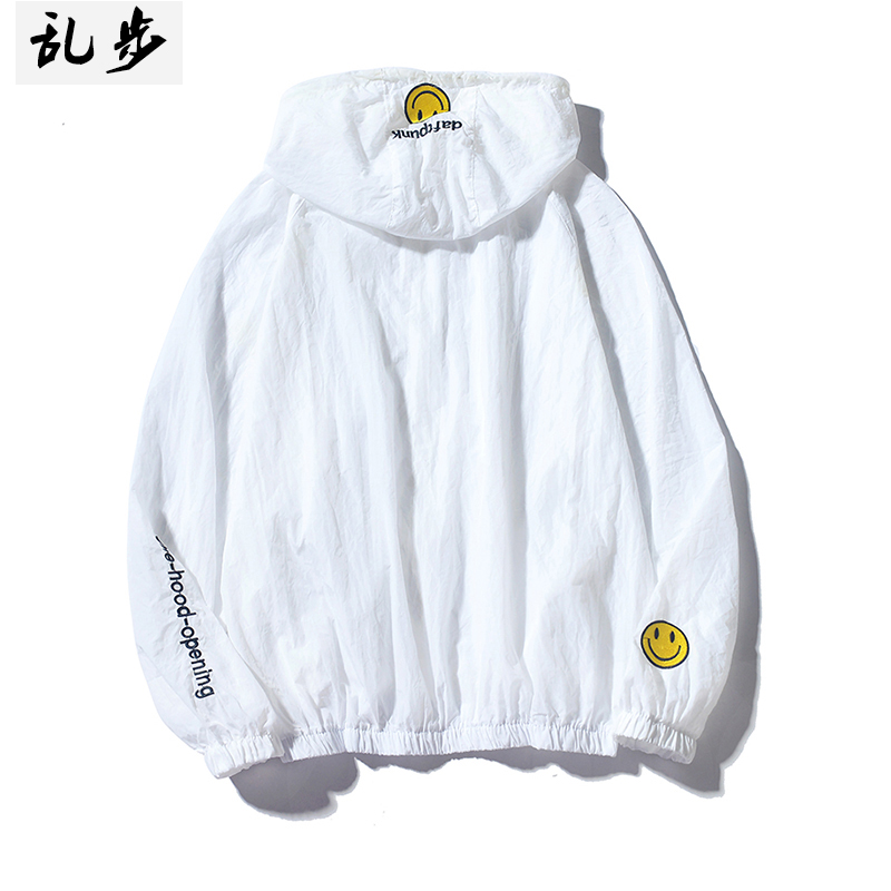 2020 Summer Teen Coat zip-up Thin Kem chống nắng Smiley thêu Hoodie nam cardigan Couple của Tide