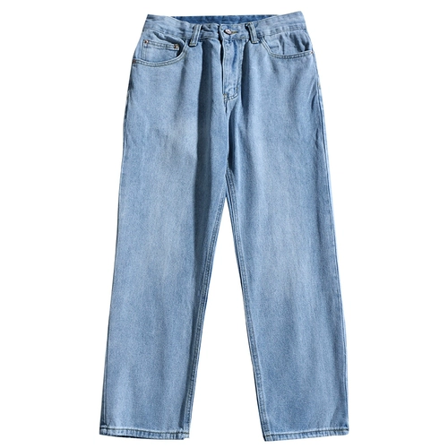 Мужские синие джинсы, штаны для отдыха, свободный прямой крой, в корейском стиле