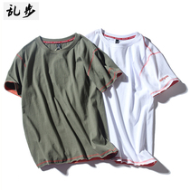 Chao step summer new car line color short sleeve T-shirt men Japanese retro round neck loose body shirt base shirt tide