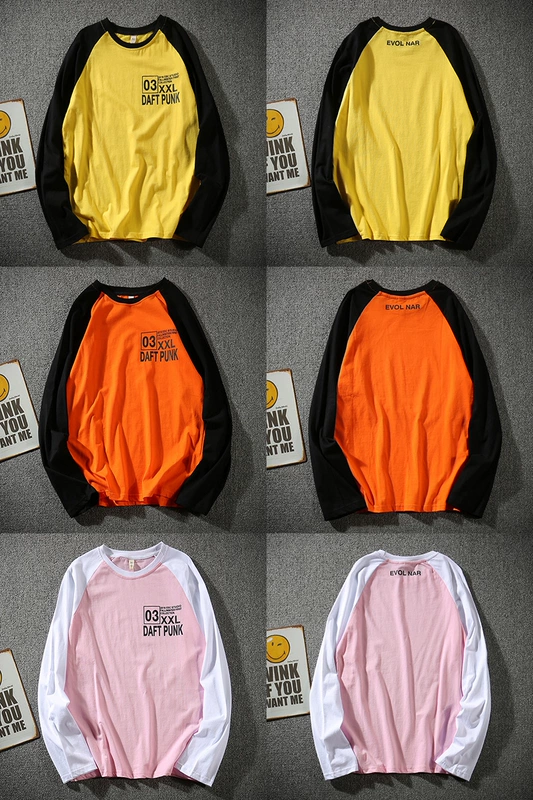 Hàn quốc INS Harajuku Thủy Triều thương hiệu raglan tay áo letter in ấn vòng cổ dài tay T-Shirt nam giới và phụ nữ sinh viên mùa xuân phần mỏng thủy triều