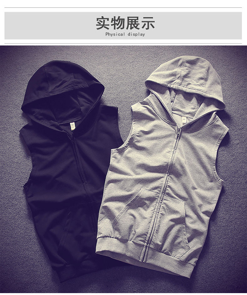Của nam giới đầu mùa xuân và mùa hè mặc dưới vest đan trùm đầu cardigan không tay áo len Hàn Quốc phiên bản của triều thương hiệu tập thể dục vest áo len không tay nam