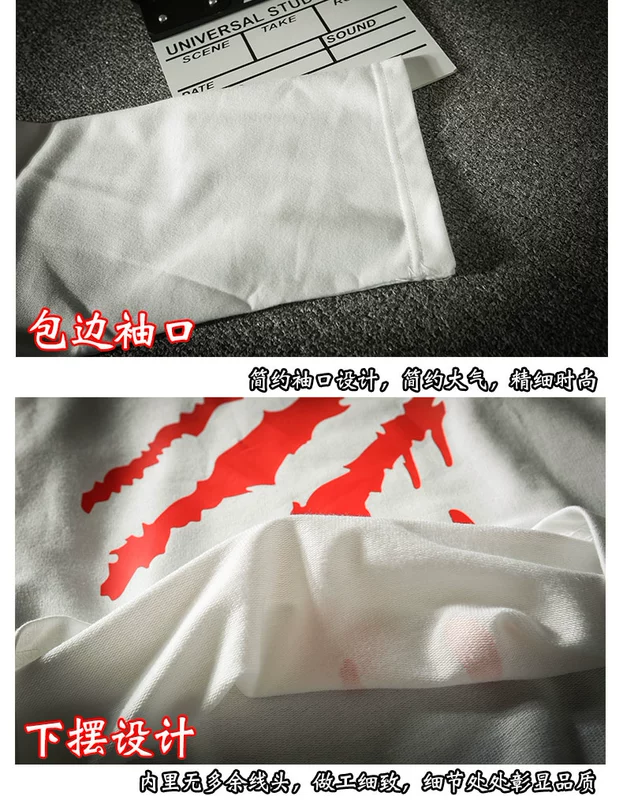Claw marks ngắn tay T-Shirt máu claw dập nóng bảy điểm tay áo không bị trầy xước hip-hop đường phố tay áo khiêu vũ những người yêu cá tính mùa hè ăn mặc
