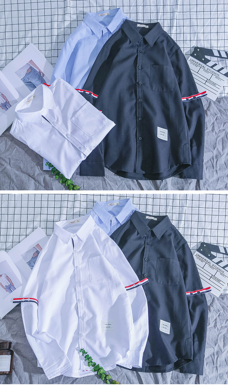 Mùa đông 2018 nam oxford slim áo sơ mi punk dài tay cổng gió nam và nữ đôi TB áo trắng thủy triều sơ mi kẻ caro