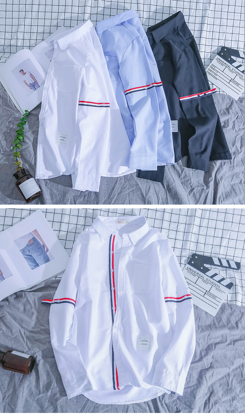 Mùa đông 2018 nam oxford slim áo sơ mi punk dài tay cổng gió nam và nữ đôi TB áo trắng thủy triều sơ mi kẻ caro