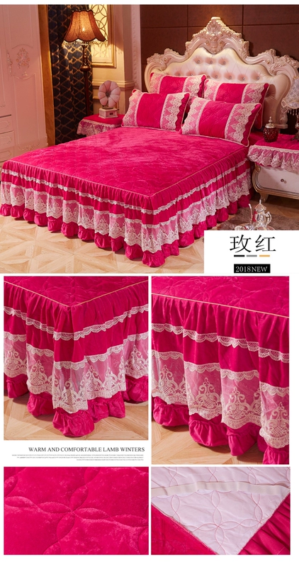 Yu Xuân pha lê châu Âu nhung bông giường váy dày nhung bedspread Leisifalai ren ngắn trải giường sang trọng để giữ ấm - Váy Petti váy giường đẹp	