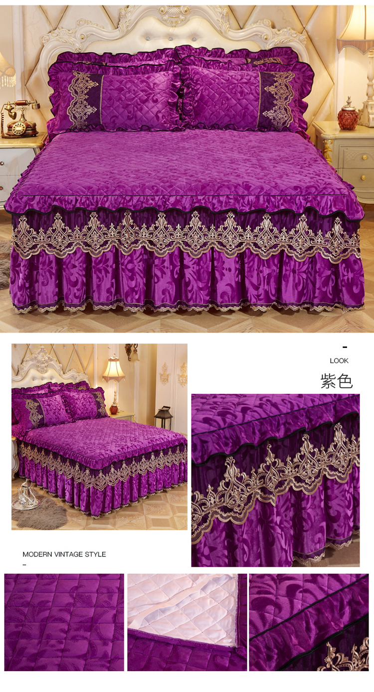 Yu Xuân châu Âu giường váy ren bông dày ấm nhung bedspread duy nhất mảnh đúp Simmons và bộ giường bông - Váy Petti drap giường có viền