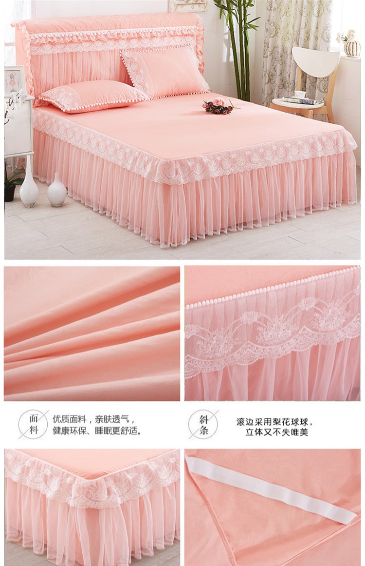 羽 Váy ren công chúa Hàn Quốc công chúa trải giường đơn mảnh 1,8 m màu rắn tấm lót giường trampoline ga giường viền ren