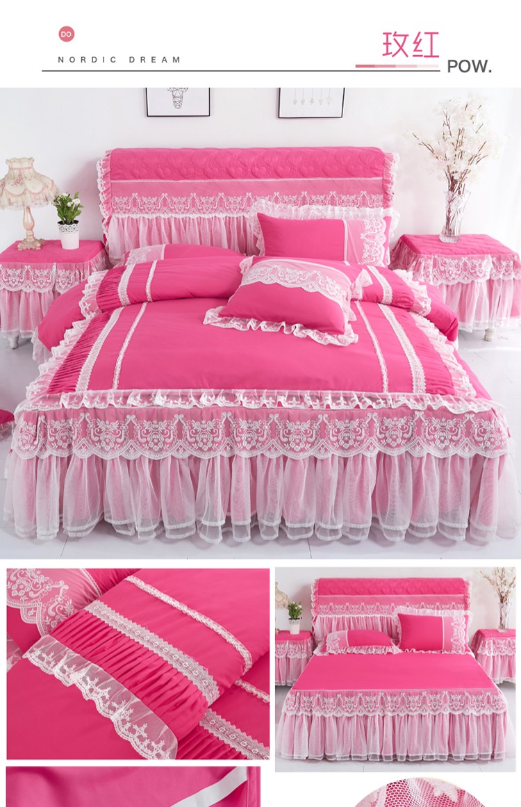 Yu Xuân Hàn Quốc công chúa ren giường bedspread váy một gia đình bốn bộ bốn đôi ren giường chăn flounced - Bộ đồ giường bốn mảnh chăn ga gối đệm giá rẻ