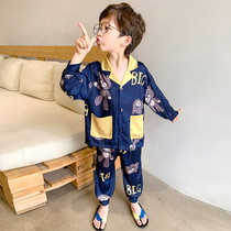 children's pajamas summer thin ice silk boys long sleeve long pants spring autumn summer children large baby home clothes