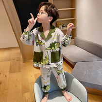 Boys' pure cotton children's pajamas spring autumn mid-length children's long sleeve little boys' home clothing cartoon baby cardigan set