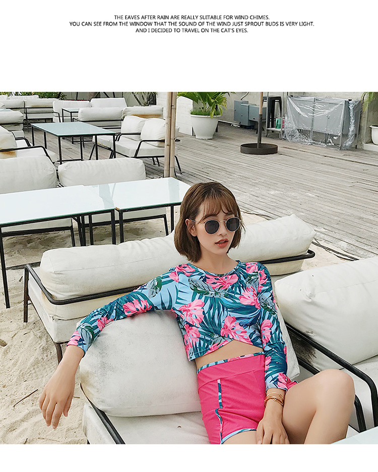 Cặp đôi đồ bơi nữ 2019 mới xẻ góc dài tay phẳng đã mỏng học sinh Hàn Quốc áo tắm xuân nóng bỏng quần bơi nam đi biển - Vài đồ bơi 	đồ đôi đi biển màu xanh
