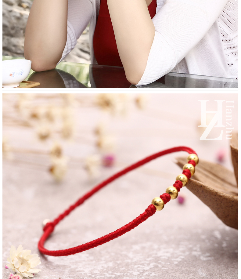 Mùa hè đơn giản dây đỏ vòng tay chuyển hạt tay dây nhỏ thời trang tươi mới rung mạng lưới vòng chân đỏ nam và nữ cặp vợ chồng tốt - Vòng chân vòng đeo chân cho nữ