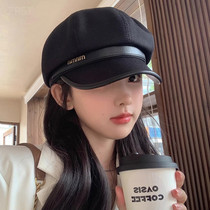 High level Sensation Large Head Circumference Autumn Winter Duck Tongue Cap Black Small Cloud Duo Anise Cap Retro 100 Hitch Painters Beret Explicit Face