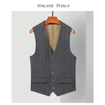 Wool suit waistcoat Mens handmade coarse flowers Vest American Casual Horse clip winter thickened grey striped little canon