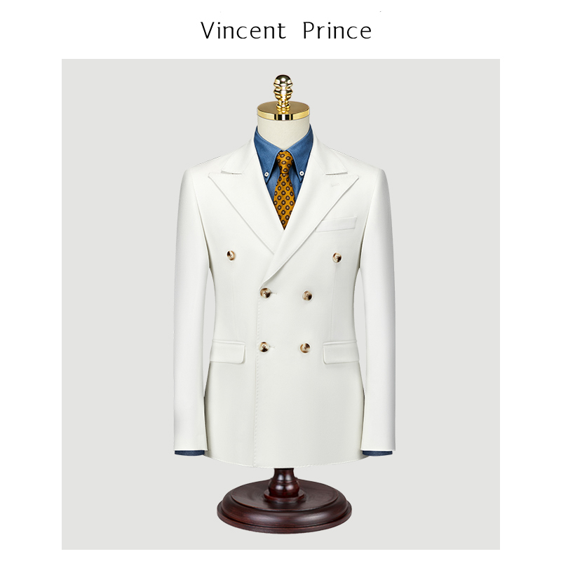 White Double-Breasted Blazer for Men, Korean Style, Slim Fit, Stylish Formal Suit, Single-Breasted Business Casual Groom Wedding Suit