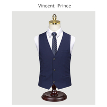 Dark blue single row buttoned western suit waistcoat for mens wedding accompanied by professional positive suit waistcoat overalls for wearing vests