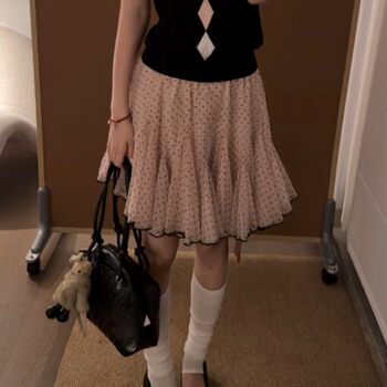 Plus size fat mm retro polka dot mesh skirt vintage for women in spring and summer high waist girlish tutu skirt short skirt