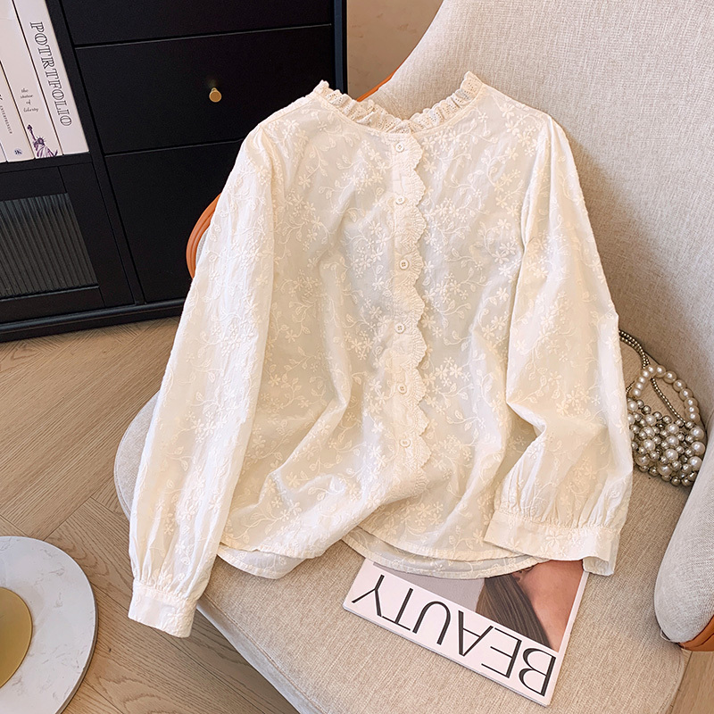 2026 Spring New Style Fine Cotton Lace Collar Embroidered Long Sleeve Shirt Women's Top Plus Size Inner Layer Outer Wear Shirt 2026 Spring New Style Fine Cotton Lace Collar Embroidered Long Sleeve Shirt Women's Top Plus Size Inner Layer Outer Wear Shirt