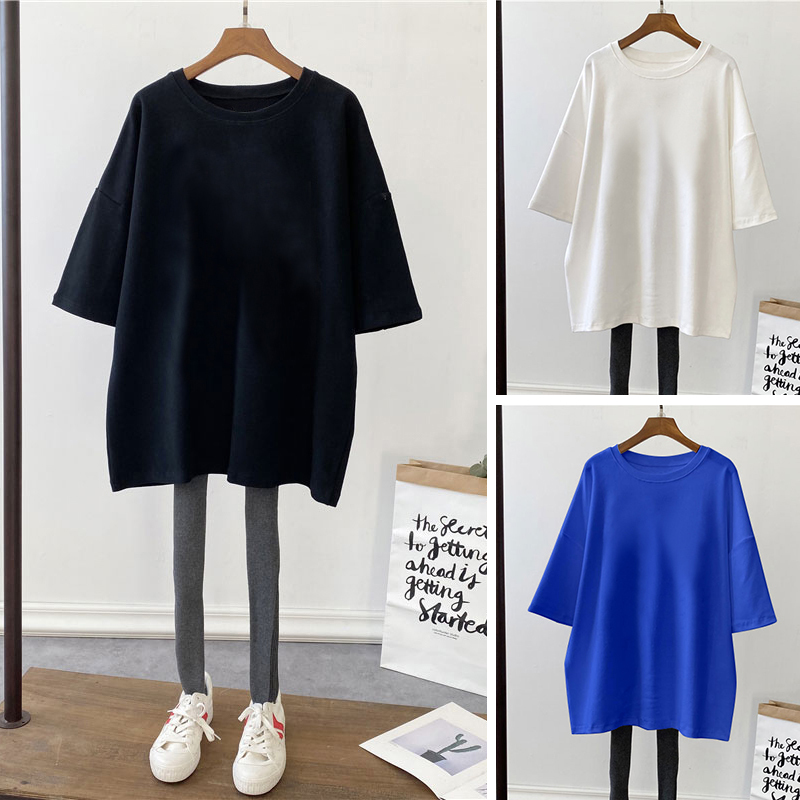 Summer Korean Style Tops, Japanese and Korean Style, Sweet and Spicy, Plus Size for Slightly Chubby Women, Loose Fit, Tummy-Covering, Slimming, Solid Color Short-Sleeve T-Shirt for Women