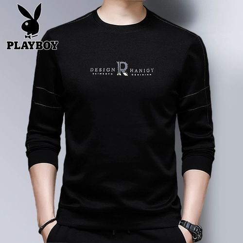 Playboy, осенний лонгслив, мужская базовая приятная телу утепленная толстовка с круглым воротником для отдыха, оверсайз