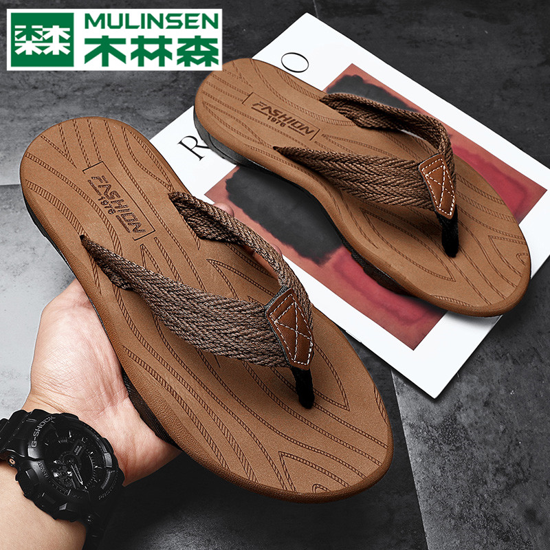 Wood Linson Slippers Men's 2021 Summer New Soft Bottom Casual Anti-Slip Clip Feet Herringbone Tug Outside Wearing Tide Beach Shoes