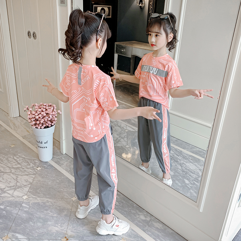 Girls Summer Suit 2022 New Kids Summer Sports Big Kids Girls Korean Version Foreign Fashion Trendy Internet Celebrity Tide