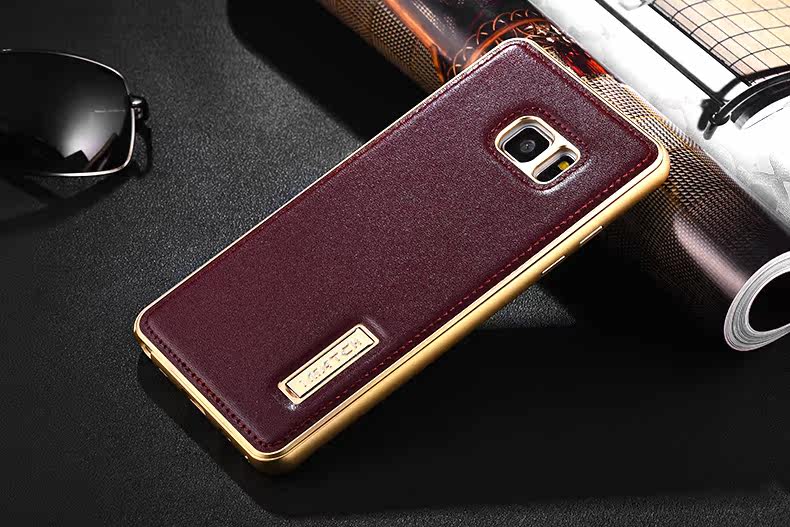 iMatch Luxury Aluminum Metal Bumper Premium Genuine Leather Back Cover Case for Samsung Galaxy Note 7 N9300