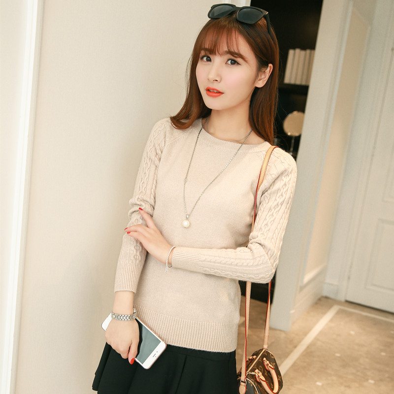 Mùa thu và mùa đông áo len mới đoạn ngắn đầu nữ Hàn Quốc phiên bản của vòng cổ lỏng triều dài tay áo hoang dã dày dưới áo len áo len áo công sở nữ