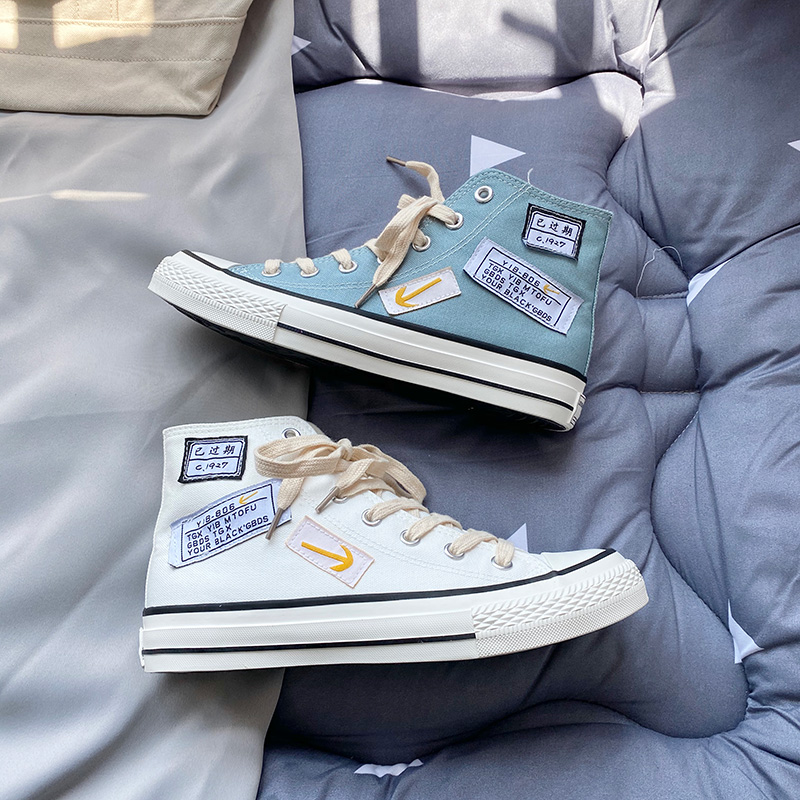 National Tide High Cylinder Sails Shoes Men's Korean Version Trends 100 Hitch Shoes Men's Wave Shoes 2020 New Summer Graffiti Cloth Shoes Men