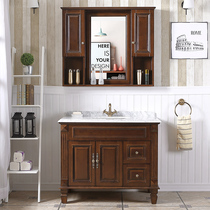 Aoweiguan American solid wood bathroom cabinet washstand washbasin Oak mirror cabinet combination 0 8 1 0 1 2 meters