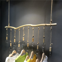 Clothing store ring hanger hanger natural branch hemp rope display rack hook wall hanging side hanging clothing rack