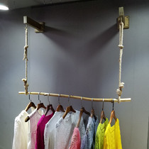 Clothing store wall display rack creative branch hanger hanging hemp rope hanging ring hanger side hanging clothing rack