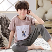 Male child sleepwear CUHK Tong Summer short sleeves Long pants thin section Young junior high school student Spring and autumn pure cotton Home clothes