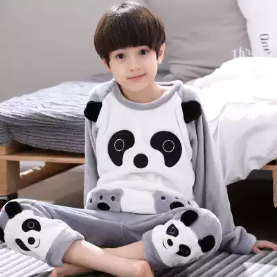 Youth pajamas boys autumn and winter coral velvet thickened warm junior high school students flannel autumn and winter home clothes