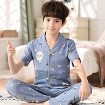 Youth pajamas boys junior high school students spring and summer short sleeve trousers 12 cotton 18 years old summer cotton home clothes