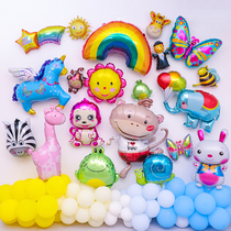 Childrens birthday baby party decoration arrangement cartoon animal rabbit monkey rainbow sun elephant aluminum film balloon