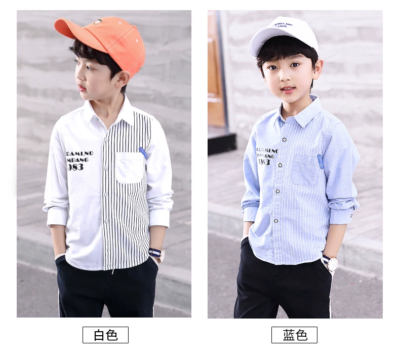 Quần áo bé trai xuân hè 2019 xuân mới trong chiếc áo bé gái cotton lớn phiên bản Hàn Quốc đẹp trai - Áo sơ mi áo sơ mi cho bé trai 8 tuổi