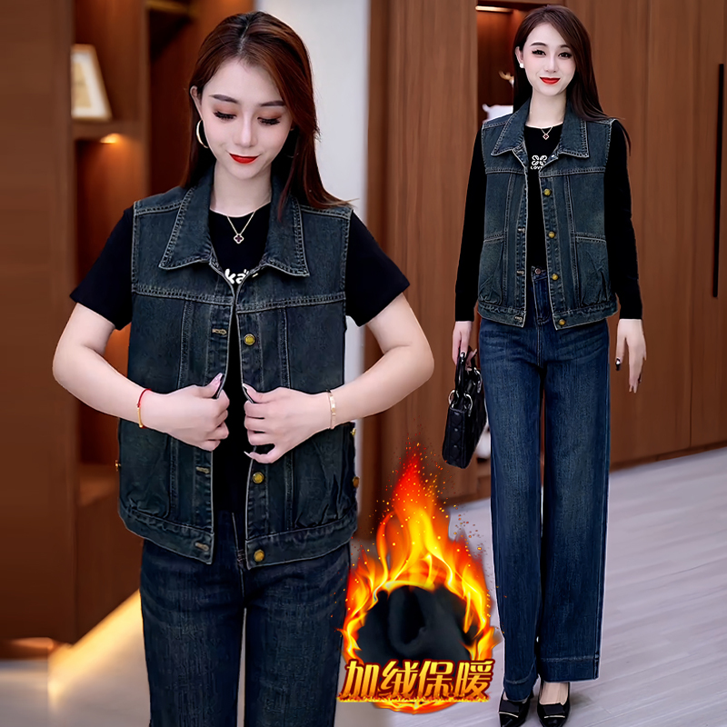 Fleece-Lined and Thickened Denim Vest for Women, 2026 Autumn and Winter New Style, This Year's Trendy Hot Item, Sleeveless Jacket Top