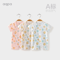 aqpa mens and womens treasure short sleeve curve ha clothes summer new childrens one-piece clothes thin baby smiley face climbing clothes cute