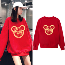 New Year cartoon Mickey Mouse Harajuku style this years life dress women plus velvet loose Korean version of New Years Day annual meeting custom