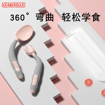 Baby learns to eat training spoon fork Auxiliary tableware Baby elbow set fork Newborn household soup spoon