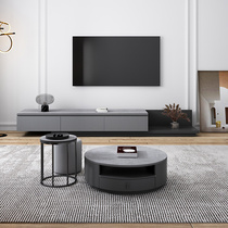 Home living room simple size round combination coffee table modern light luxury retractable new insulation rock board TV cabinet