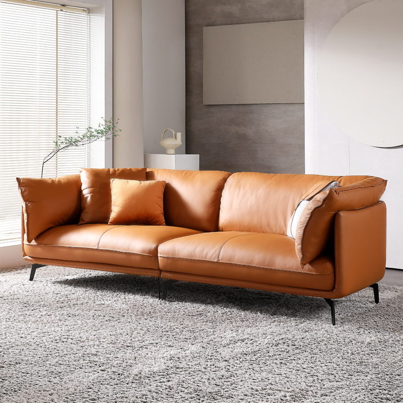 Real Leather Sofa Head Layer Cow Leather Living Room Light Luxurious Modern Italian Style Minimalist 2022 New small family down sofa